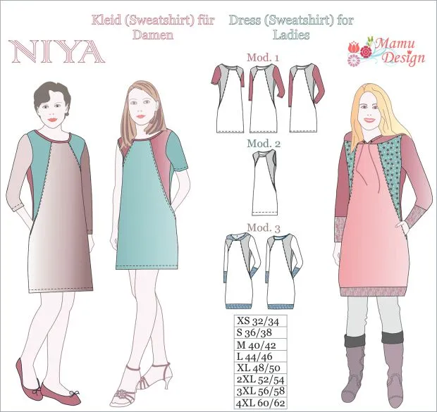 NIYA Ladies Pattern - Sewing Instructions Dress Sweatshirt Tunic
