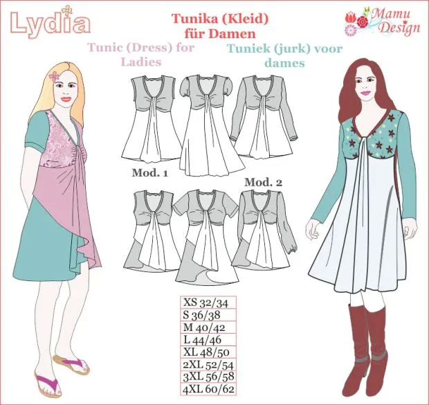 E-Pattern LYDIA Tunic, Dress, Shirt, Top for Ladies