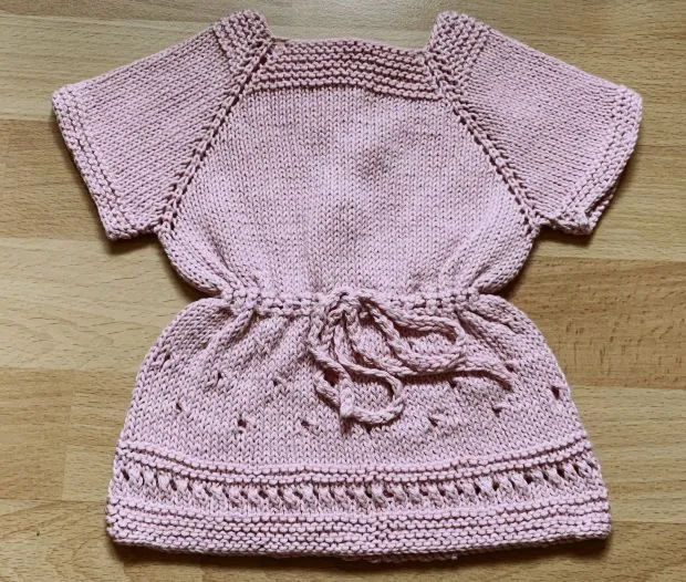hand knitted baby dress old pink with 3 buttons