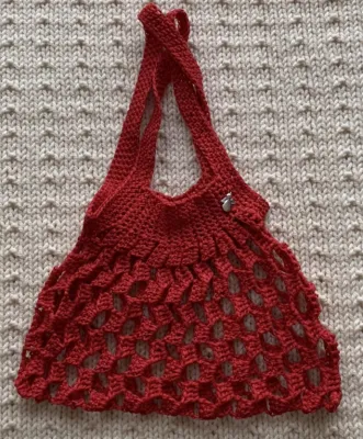 Crochet Kids Shopping Net in Red Ribbon Yarn