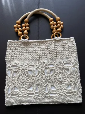 Boho Style Bag with Wooden Bead Handle