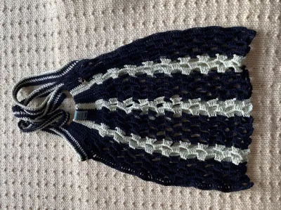 Shopping net blue/mint ribbon yarn - handmade