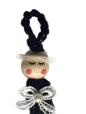 Sorgenwürmchen black Lady Glückswürmchen mit Perle und Satinhütchen Worry Worms