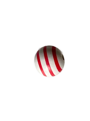Holzperle weiß lackiert mit drei rotem Streifen Durchmesser 2,5cm (25mm)