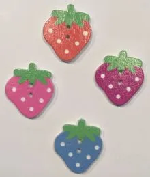 Holzknopf bunte Erdbeere