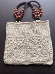 Boho-Style Tasche Griff mit dunkelbraunen Holzperlen