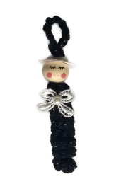 Sorgenwürmchen black Lady Glückswürmchen mit Perle und Satinhütchen Worry Worms