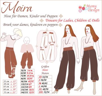 Patrón e instrucciones de costura MOIRA para bombachos, pantalones largos y tres cuartos