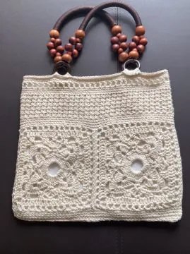 Boho-Style Tasche Griff mit dunkelbraunen Holzperlen***