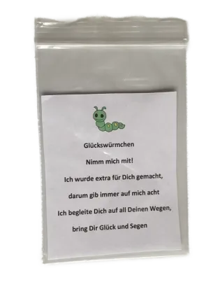 Verpackung für Sorgenwürmchen mit Text