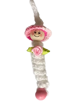 Sorgenwürmchen kleine rosa Lady Glückswürmchen mit Perle, Blümchen und gehäkeltem Hut